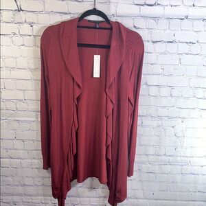 ✨ White House Black Market Ruffled Cover-Up Cardigan Brandied Cherry, Sz Sm NWT
